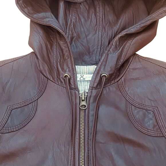 Mike & Chris Women's Genuine Leather Full Zipper Hooded Jacket Size M Brown USA - Picture 9 of 12